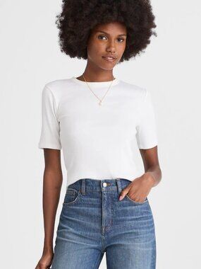 Madewell (Re)generative Cotton Ribbed Elbow-Sleeve Tee in White